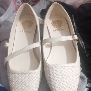 Vince Camuto Women's Cream Woven Mary Jane Flats